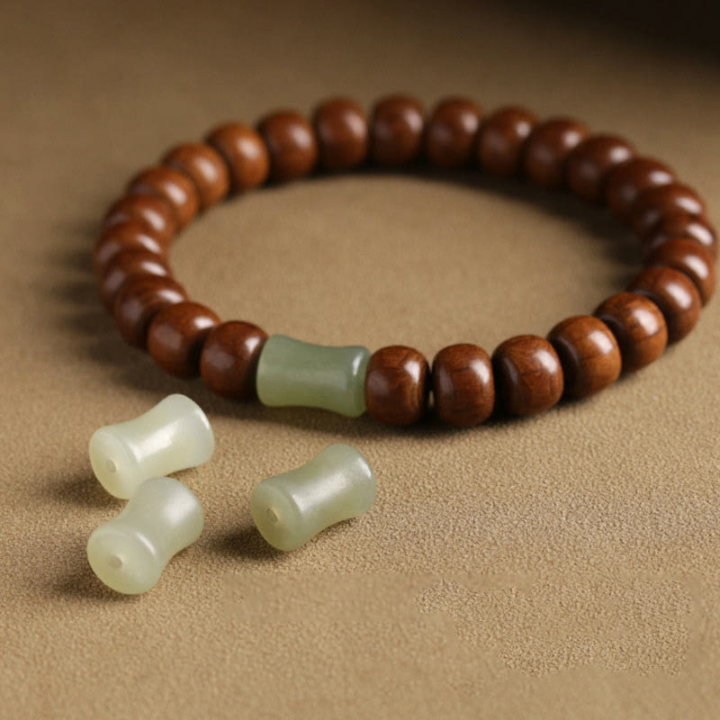 Natural Abelia Biflora Wood Hetian Jade Bamboo Bead Warding Off Evil Spirits Bracelet