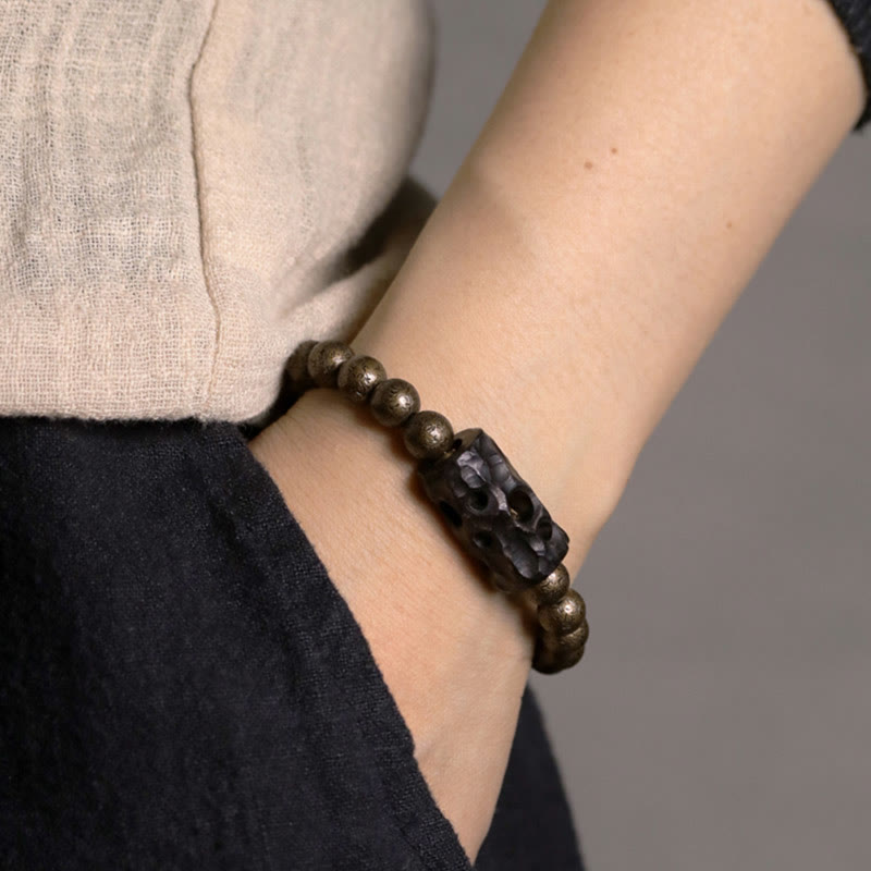 Ebony Wood, Brass, and Copper Beaded Bracelet