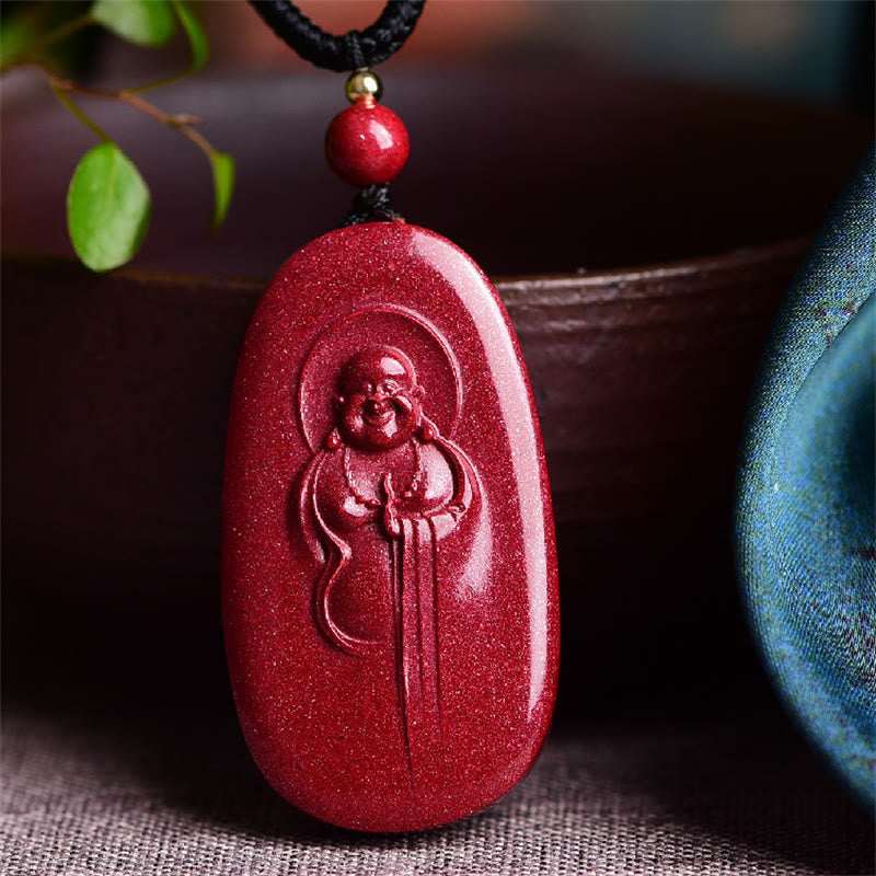 Laughing Buddha Yin Yang Chinese Zodiac Gourd Natural Cinnabar Blessing Necklace Pendant