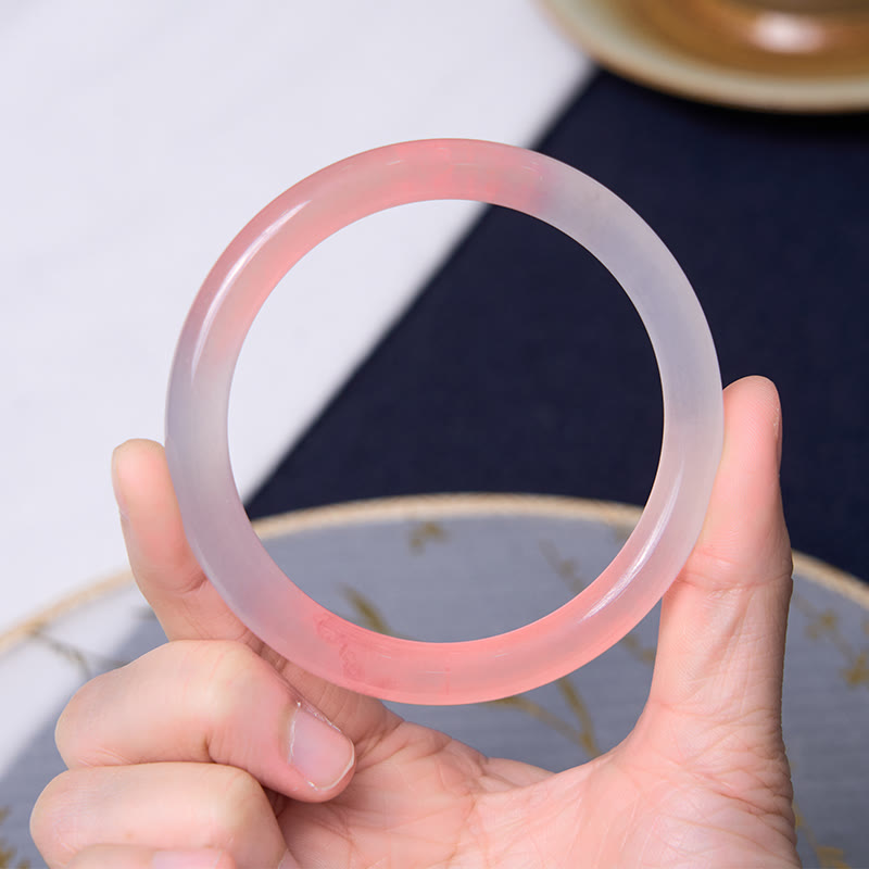 Pink Golden Silk Jade Bangle & Strawberry Quartz Beaded Bracelet Bundle Set