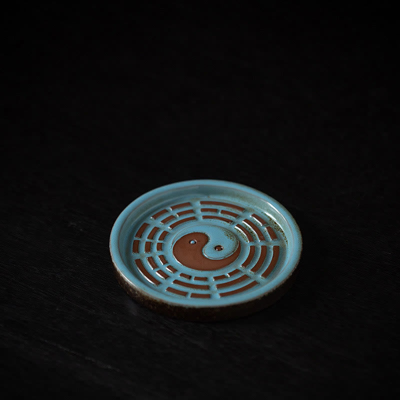 Ceramic Bagua Tray & Symbolic Wealth Vessel Stick Incense Burner