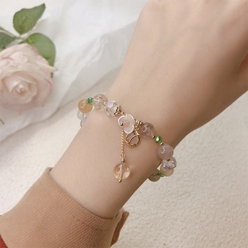 Natural Clear Quartz and Floral Gemstone Bracelet for Emotional Clarity