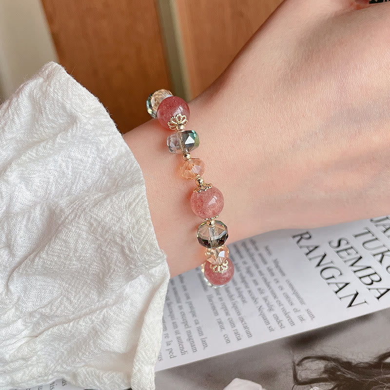 Natural Strawberry Quartz and Multi-color Crystal Positive Energy Bracelet