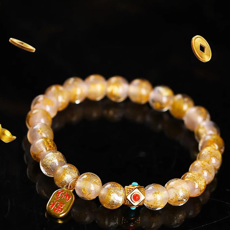 Vibrant Liuli Glass Bead Bracelet with Fu Prosperity Charm