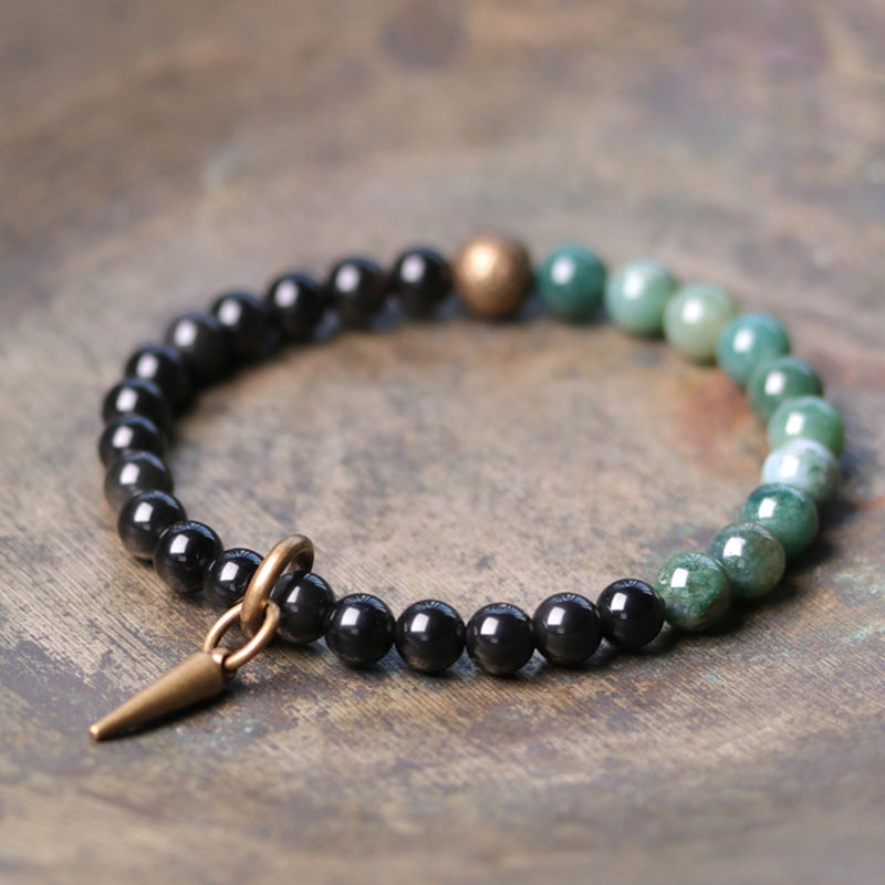 Black Obsidian Sodalite Crystal Copper Strength Couple Bracelet