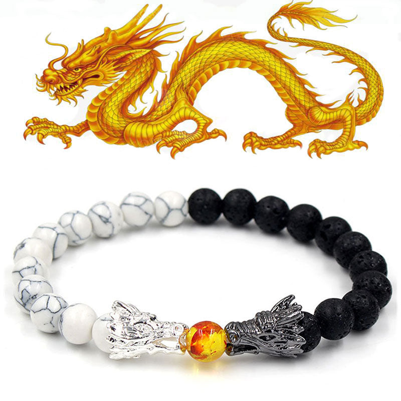 White Turquoise Lava Rock Dragon Blessing Beaded Bracelet