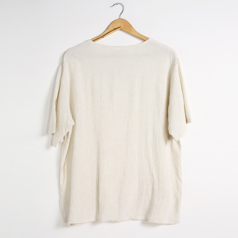 Breathable Cotton-Linen Crew Neck Short Sleeve Meditation Shirt