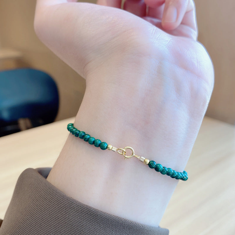 Natural Malachite Elephant Charm Bracelet with Adjustable Sizing