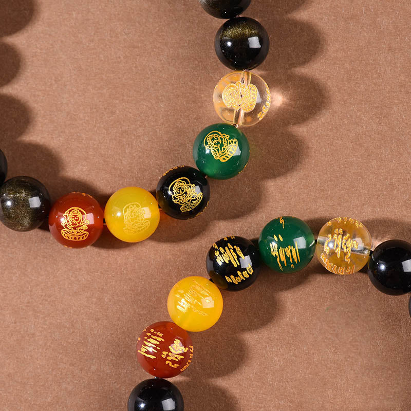 Gold Sheen Obsidian Rainbow Obsidian Black Obsidian Five Directions Gods of Wealth Bracelet