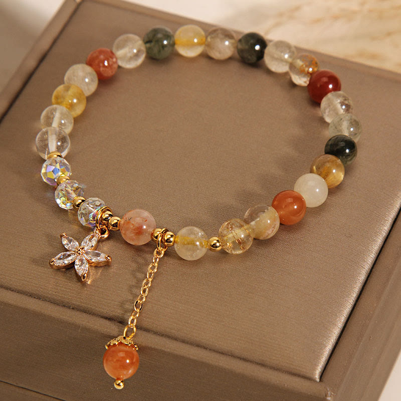 Multicolored Rutilated Quartz Auspiciousness Zircon Flower Bracelet
