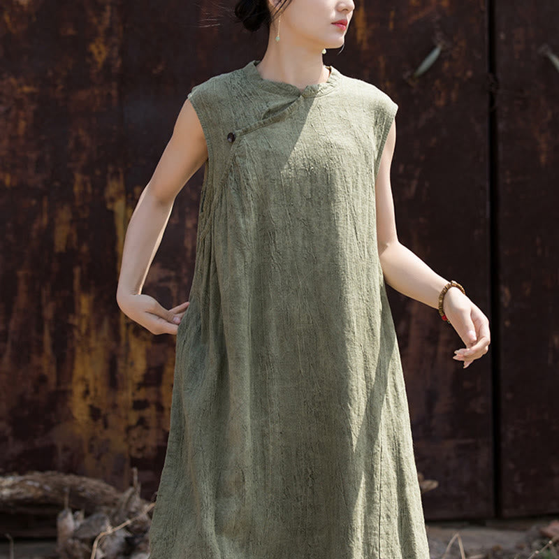 Handmade Tie Dye Midi Dress Linen Sleeveless Dress