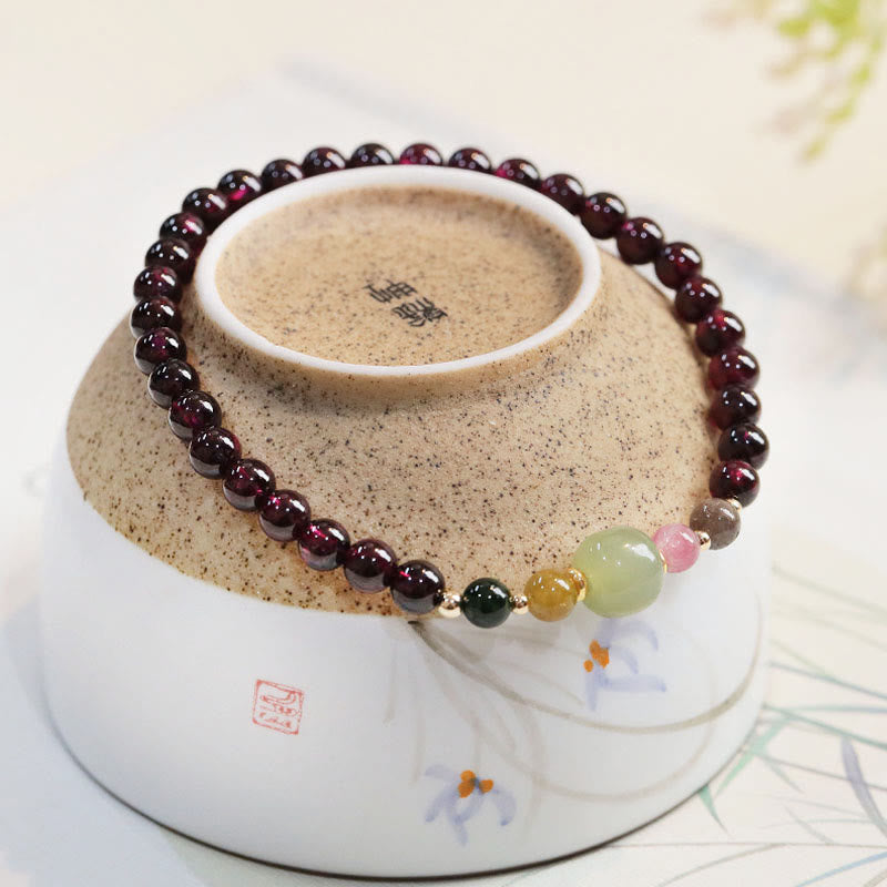 Natural Garnet Hetian Jade Tourmaline Bead Passion Bracelet
