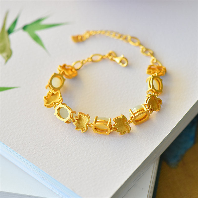White Jade Cyan Jade Lotus Protection Bracelet
