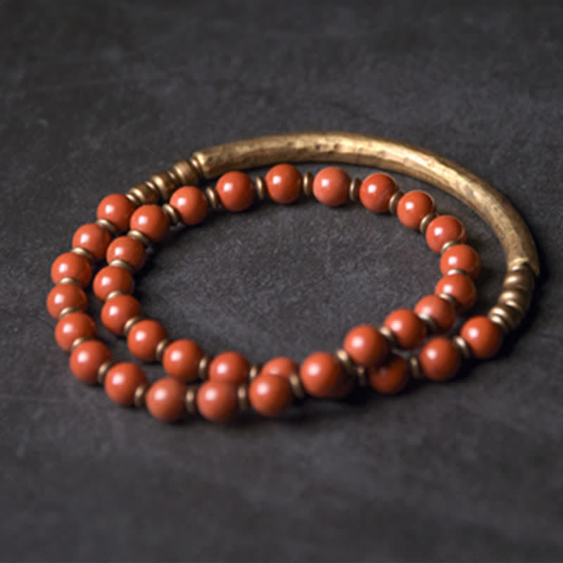 Handmade Red Jasper Moss Agate or Black Obsidian Copper Wrap Couple Bracelet