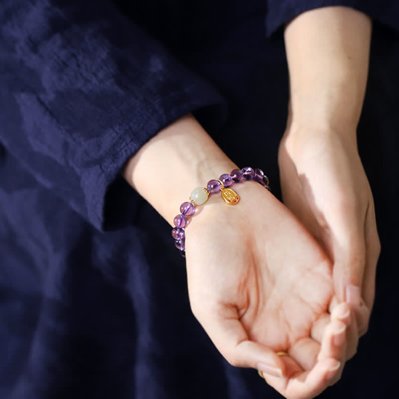 Handcrafted Natural Hetian Jade Gold and Copper Charm Bracelet