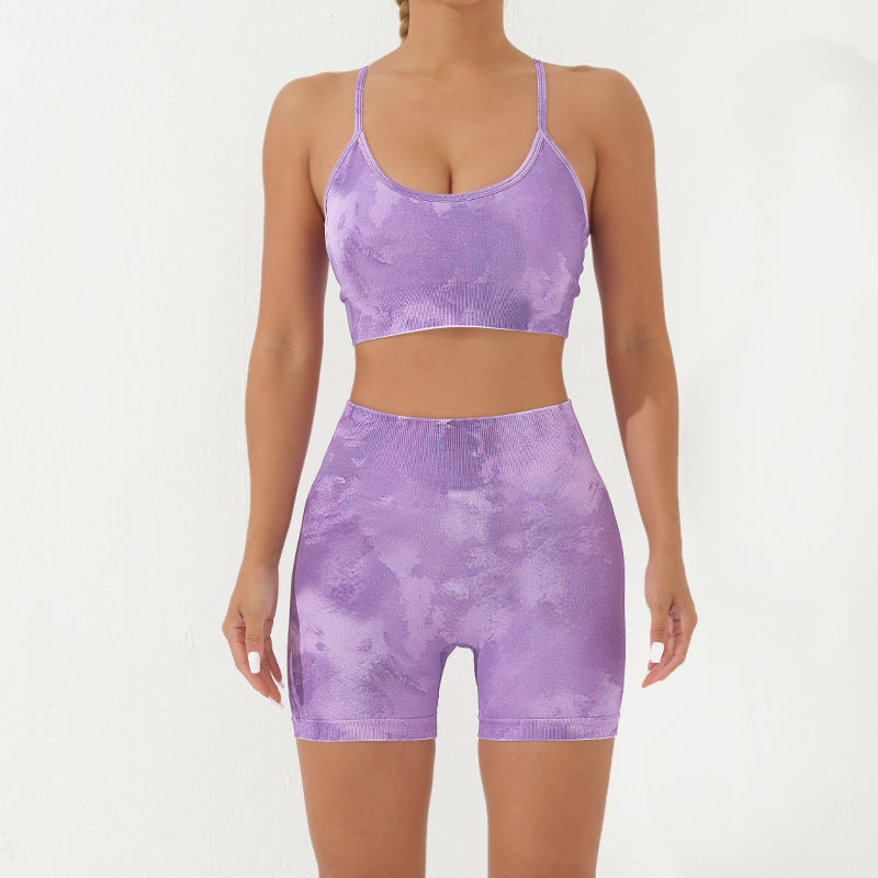 2Pcs Camo Print Backless Criss-Cross Strap Top Bra Shorts Leggings Pants Fitness Yoga Outfit Set
