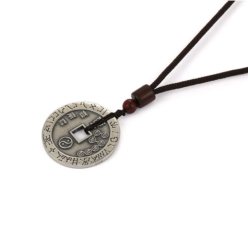 Handmade Sterling Silver & Copper Bagua Yin Yang Chinese Coin Pendant Necklace