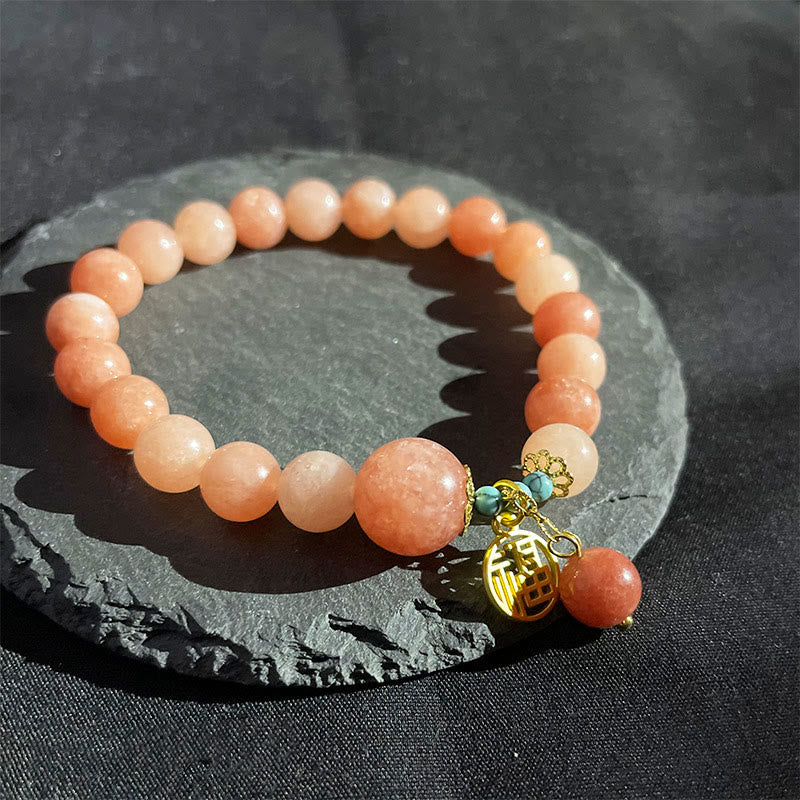 Natural Stone Turquoise Fu Character Charm Bracelet (Wrist Circumference 14-18cm)
