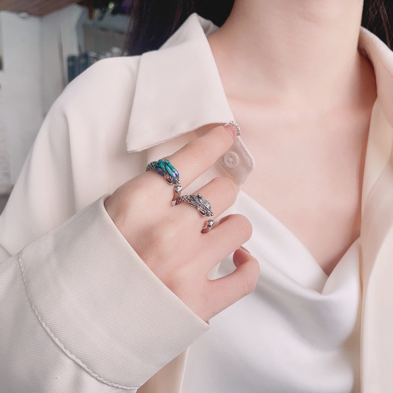 925 Sterling Silver Year Of The Dragon Luck Protection Adjustable Metal Ring