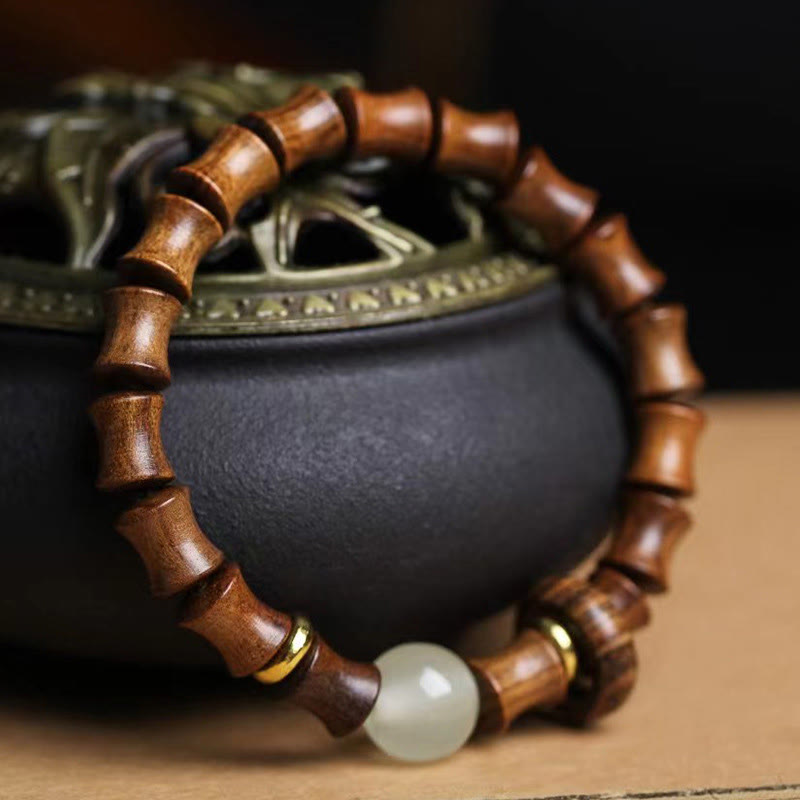 Handmade 8mm Bamboo Motif Wood Bead Meditation Bracelet in Ebony or Sandalwood