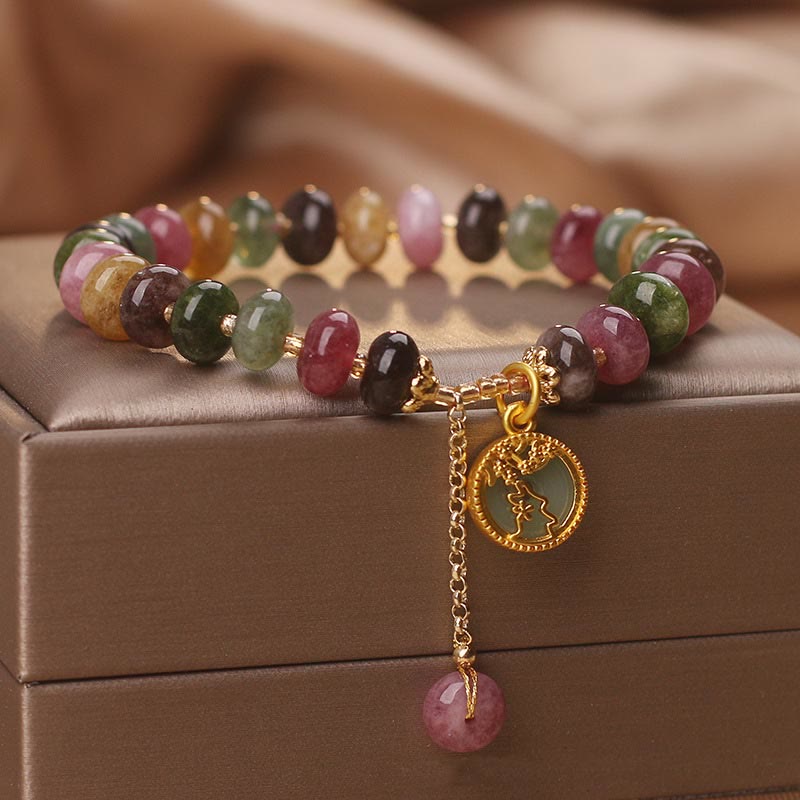 Colorful Tourmaline Cute Flower Rabbit Charm Love Bracelet