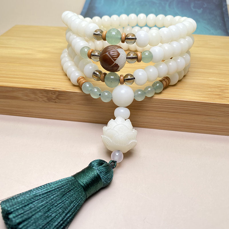 White Bodhi Seed Mala 108 Beads Protection Bracelet