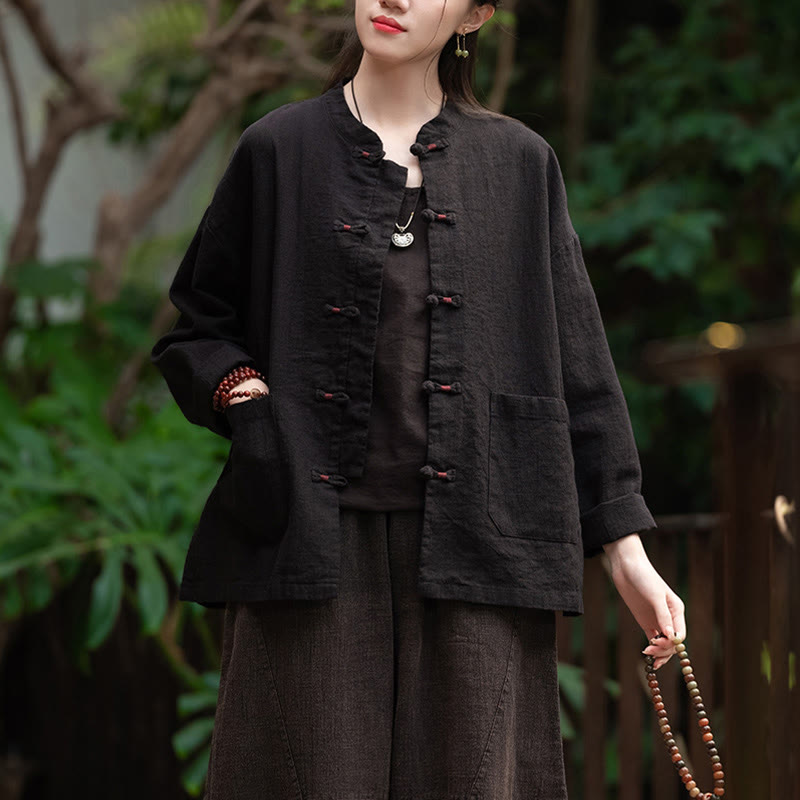 Frog-Button Shirt Zen Meditation Top Clothing Cotton Linen Jacket
