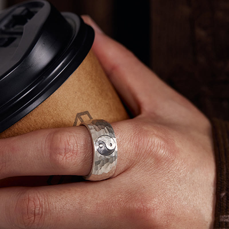 Handmade 999 Sterling Silver Yin Yang Bagua Adjustable Ring