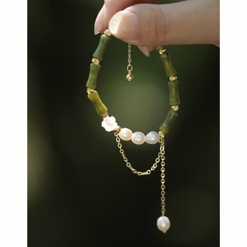 Green Bamboo Jade Lily of the Valley Wealth Bracelet