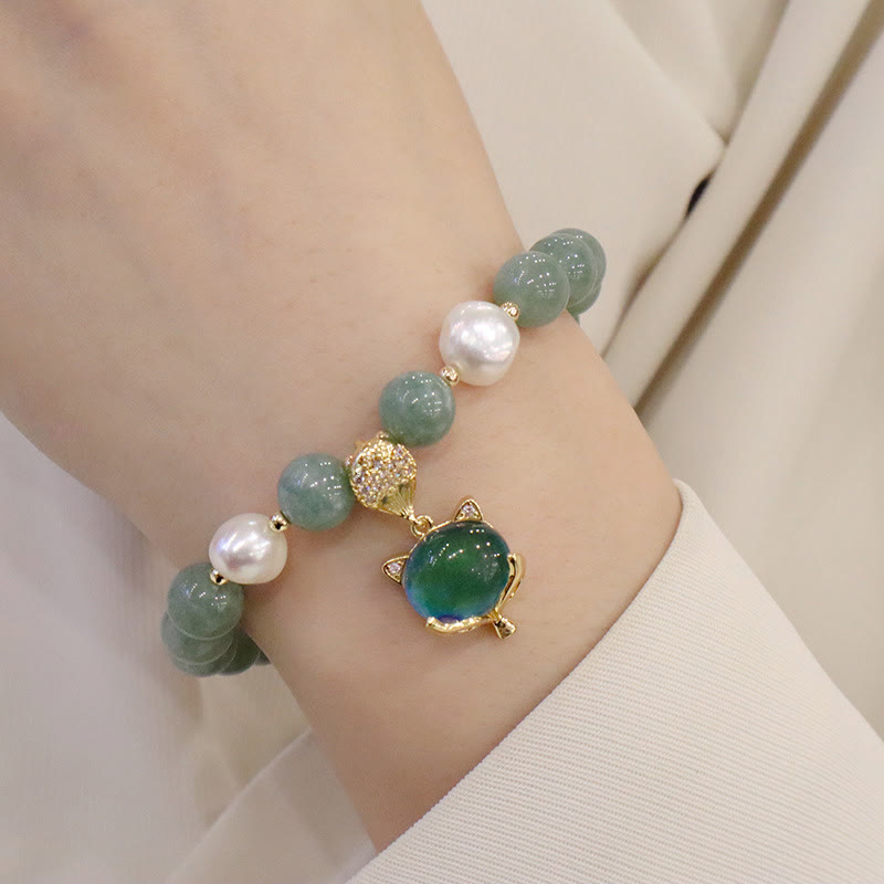 Jade Pearl Color-Changing Fox Charm Luck Bracelet
