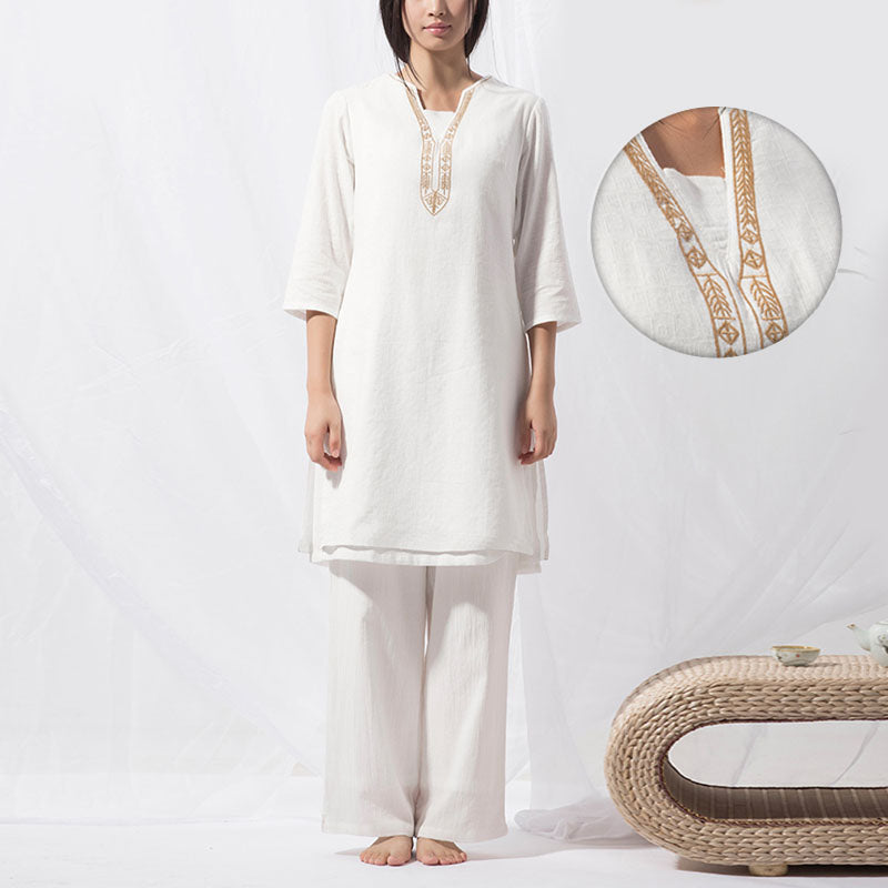 2Pcs Tai Chi Meditation Yoga Cotton Clothing Top Pants Women's Set