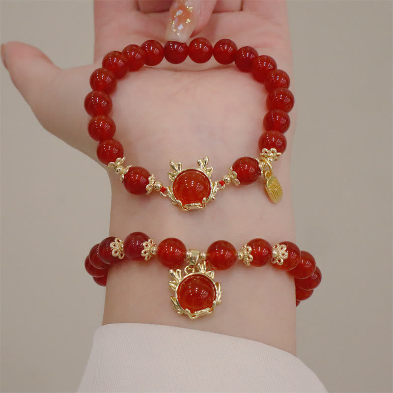 Year of the Dragon Red Agate Jade Peace Buckle Fu Character Success Bracelet