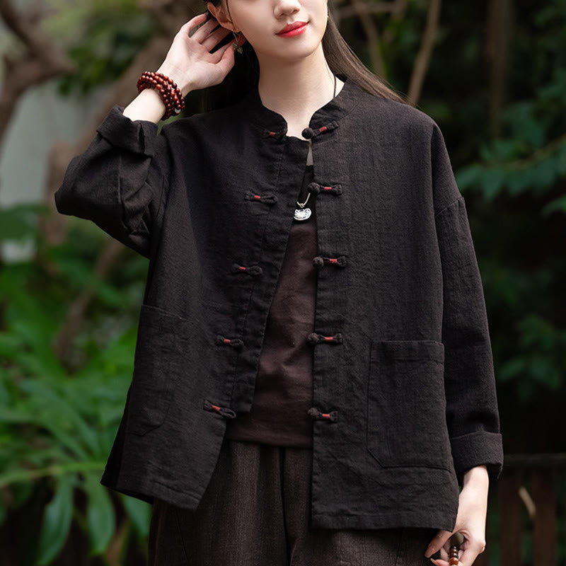 Frog-Button Shirt Zen Meditation Top Clothing Cotton Linen Jacket