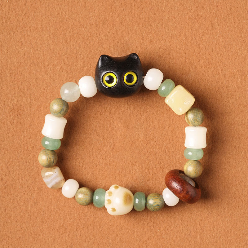 Bodhi Seed Green Sandalwood Ebony Wood Small Leaf Red Sandalwood Cat Head Paw Claw Peace Bracelet