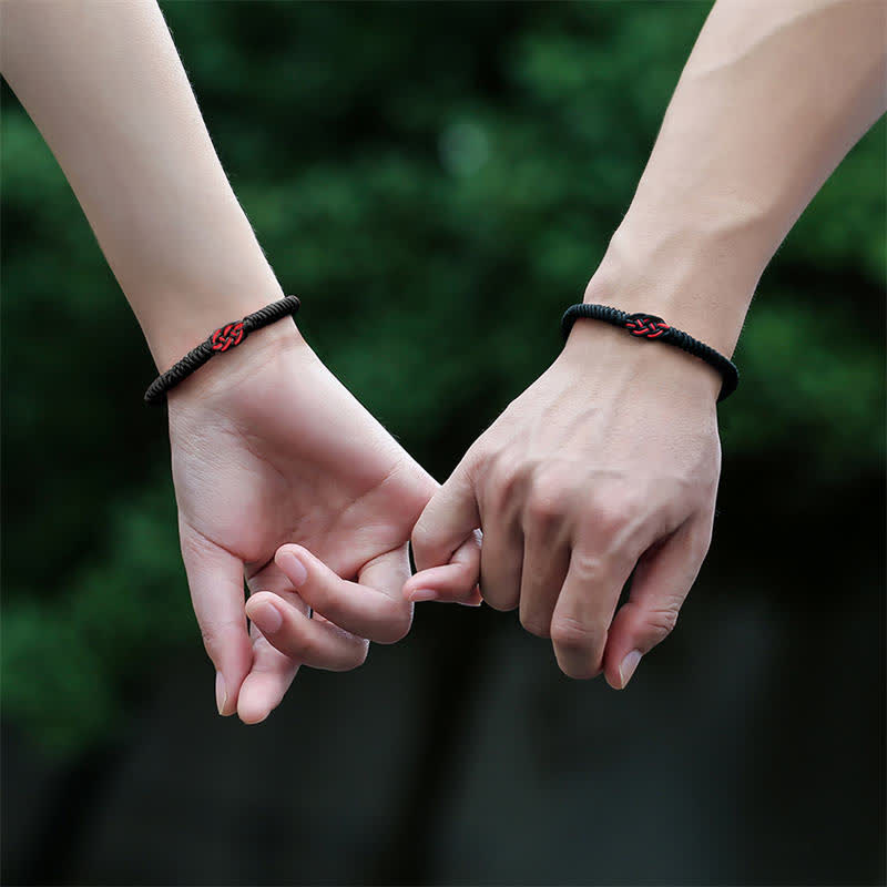 Handmade Tibetan Endless Knot Red String Bracelet Set for Couples, 2Pcs