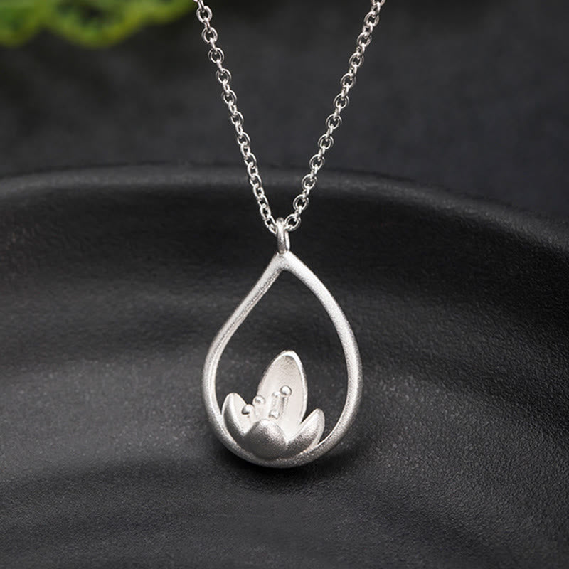 925 Sterling Silver Lotus Flower Floral Enlightenment Necklace Pendant