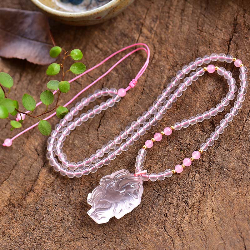 Natural Pink Crystal Nine Tailed Fox Love Necklace Pendant (Extra 30% Off | USE CODE: FS30)