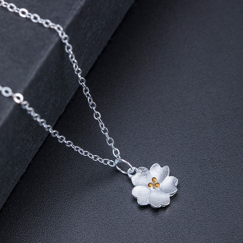 925 Sterling Silver Cherry Blossom Flower Blessing Necklace Pendant