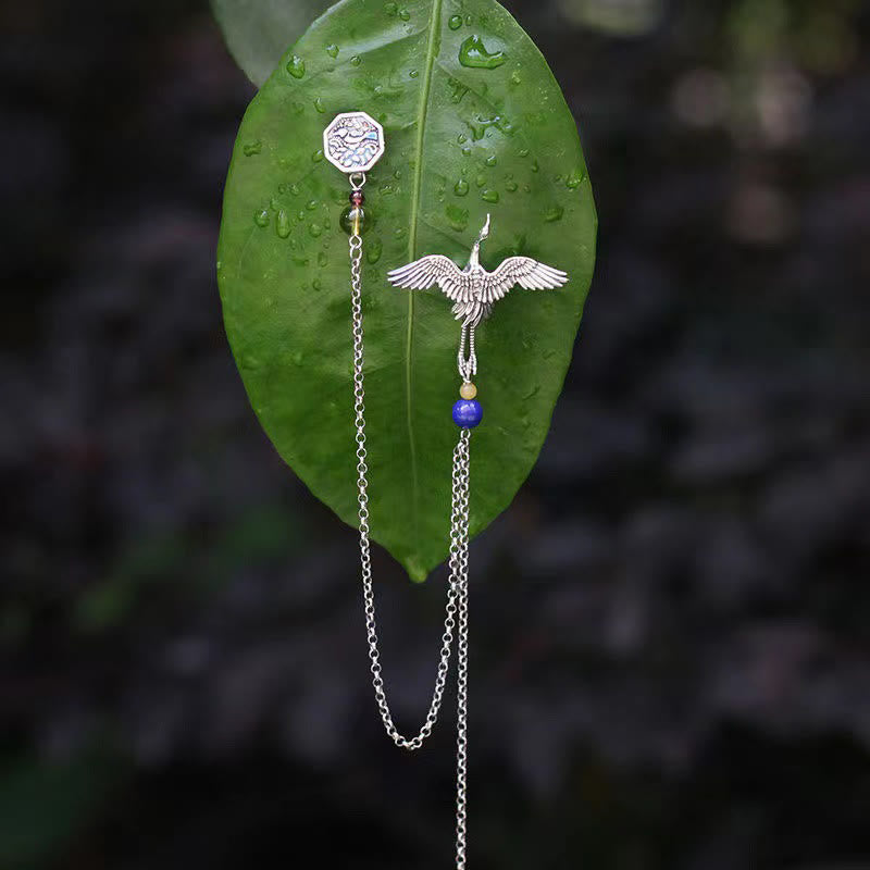 Vintage Crane Happiness Copper Brooch