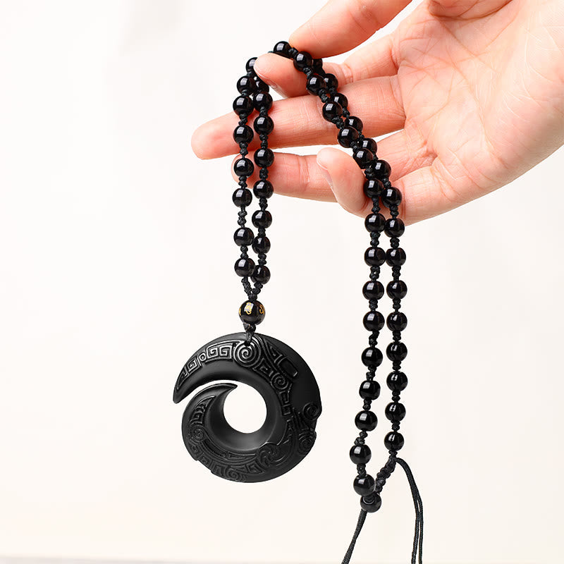 Natural Black Obsidian Ice Obsidian Strength Necklace Pendant