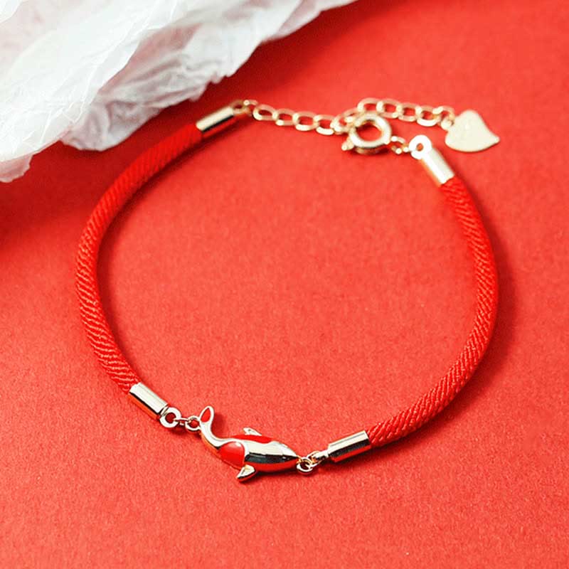 Copper Koi Fish Wealth Necklace Pendant Red Rope Bracelet Earrings Set