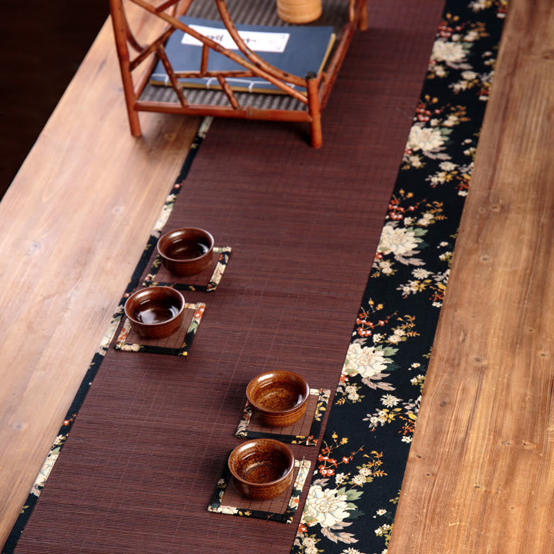 Vintage Peony Flower Blossom Bamboo Cup Mat Pad Tea Cup Coaster Kung Fu Tea Mat