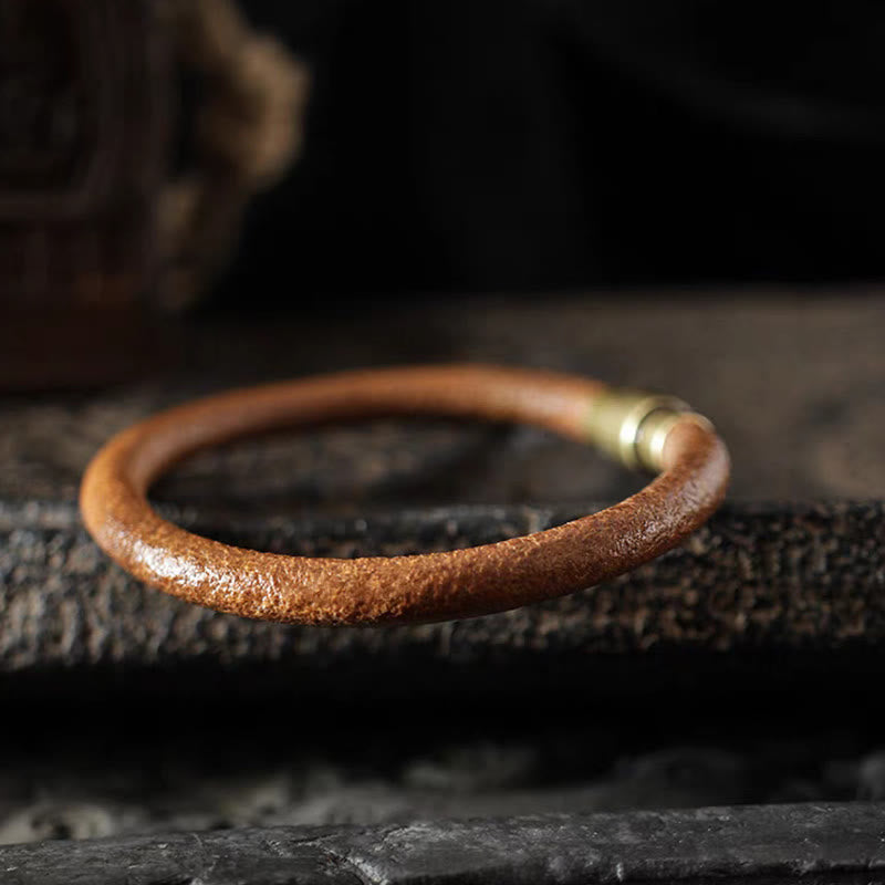 Retro Leather Luck Healing Copper Magnetic Buckle Bracelet