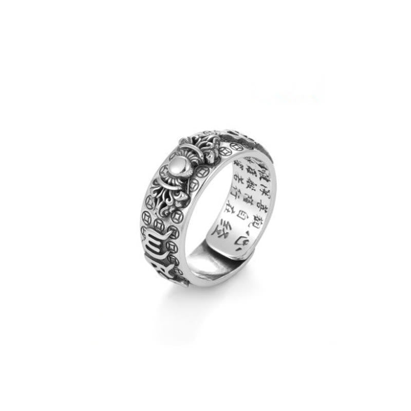 990 Sterling Silver Tibetan Heart Sutra & Om Mani Padme Hum Engraved Mantra Ring