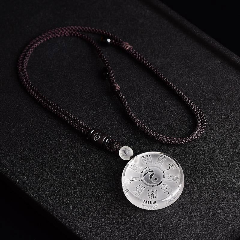 Taoism Five Sacred Mountains Yin Yang Symbol Liuli Crystal Balance Necklace Pendant Key Chain
