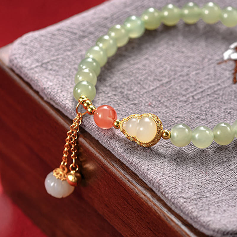 925 Sterling Silver Hetian Jade Lotus Gourd Bracelet