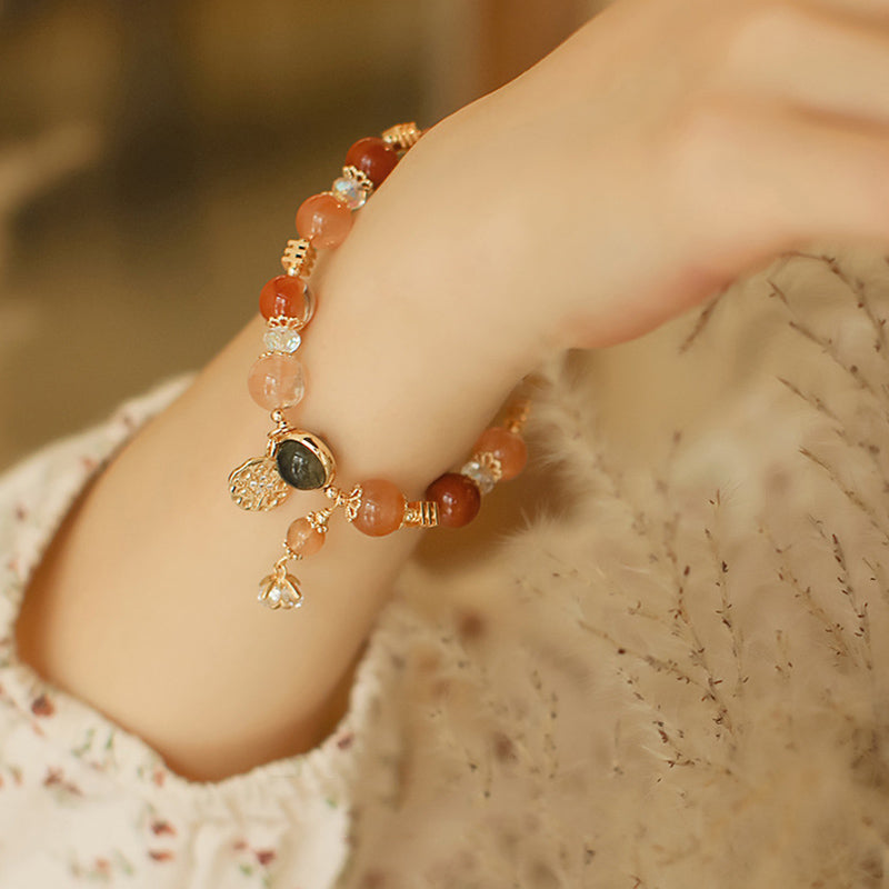 Natural Multicolored Rutilated Quartz Gold and Copper Eight-Pointed Star Flower Bracelet