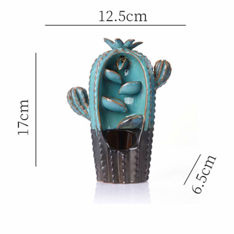 Handmade Cactus Ceramic Backflow Smoke Fountain Incense Burner