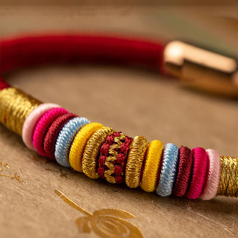Hand-Braided Tibetan Vajra Knot Red String Bracelet with Magnetic Buckle
