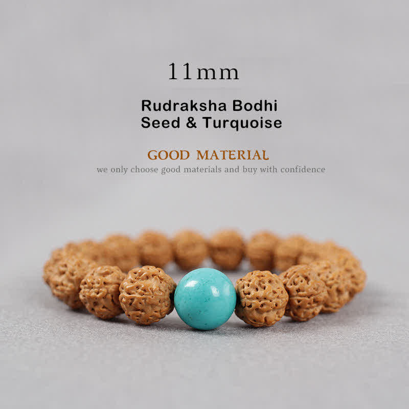 Tibet Rudraksha Bodhi Seed Dzi Bead Amber Turquoise Wealth Bracelet